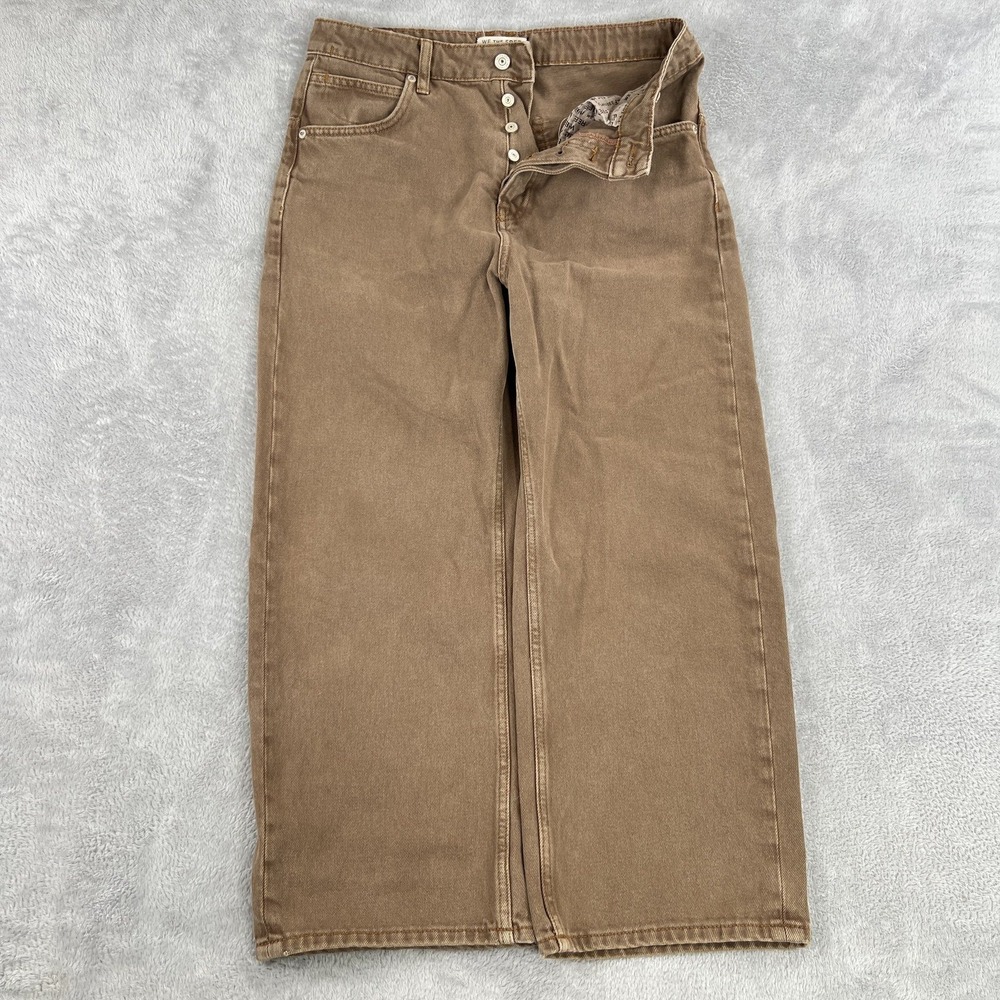 We The Free Baggy Wide Leg Baggy Jeans 27 Brown High Rise Free People Button Fly